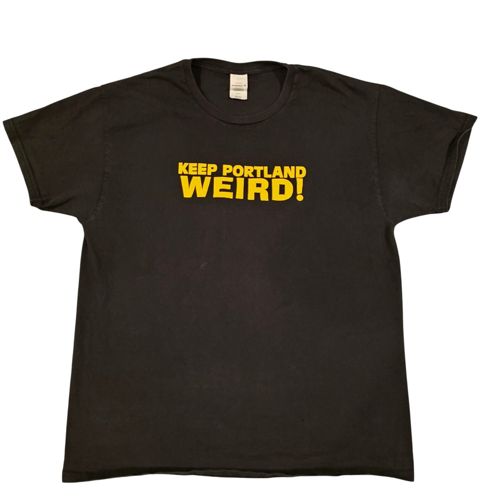 Hanes Keep Portland Weird T-Shirt Mens Large Black Yellow Graphic Souvenir Tee
